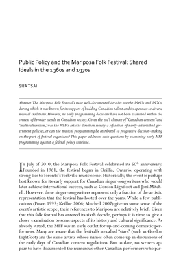 Public Policy and the Mariposa Folk Festival: Shared Ideals in the 1960S and 1970S