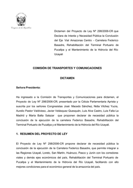 Dictamen Del Proyecto De Ley Nº 298/2006-CR