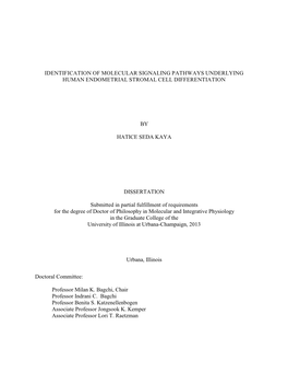 Identification of Molecular Signaling Pathways Underlying Human Endometrial Stromal Cell Differentiation