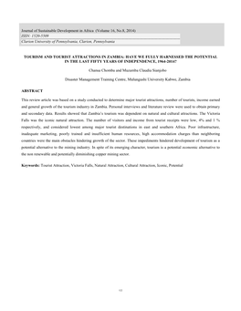 Tourism and Tourist Attractions in Zambia: Have We Fully Harnessed the Potential in the Last Fifty Years of Independence, 1964-2014?
