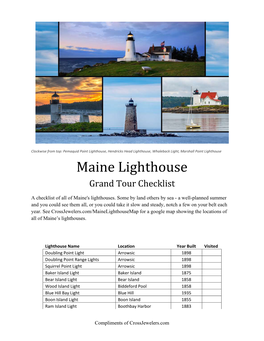 Maine Lighthouse Grand Tour Checklist