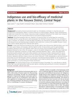 Indigenous Use and Bio-Efficacy of Medicinal Plants in the Rasuwa