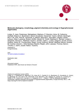 Molecular Phylogeny, Morphology, Pigment Chemistry and Ecology in Hygrophoraceae (Agaricales)