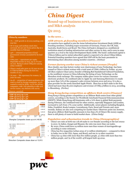 China Digest Round-Up of Business News, Current Issues, and M&A Analysis Q2 2015