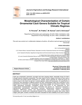 Morphological Characterization of Certain Ornamental Cacti Genera Suitable for Tropical Climatic Regimes