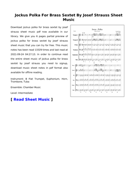 Jockus Polka for Brass Sextet by Josef Strauss Sheet Music