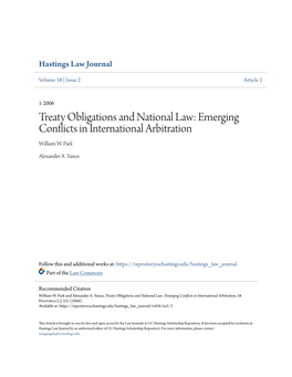 Treaty Obligations and National Law: Emerging Conflicts in International Arbitration William W