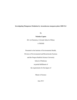 Investigating Manganese Oxidation by Aurantimonas Manganoxydans SI85-9A1