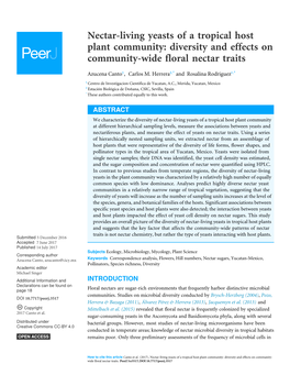 Nectar-Living Yeasts of a Tropical Host Plant Community: Diversity and Effects on Community-Wide Floral Nectar Traits