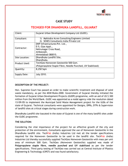 Case Study Techgeo for Dhandhuka Landfill, Gujarat