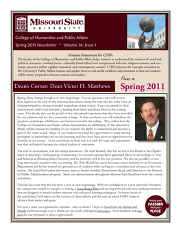 Spring 2011 Newsletter * Volume 14, Issue 1
