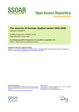 The Sources of German Student Unrest 1815-1848 Jarausch, Konrad H
