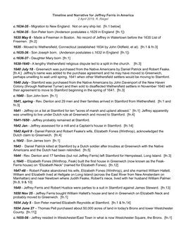 Timeline and Narrative for Jeffrey Ferris in America C.1634-35