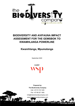 Appendix F1 Biodiversity and Avifauna Assessment.Pdf