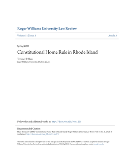 Constitutional Home Rule in Rhode Island Terrance P