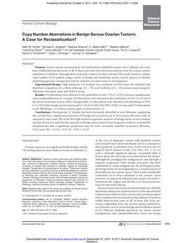 Copy Number Aberrations in Benign Serous Ovarian Tumors: a Case for Reclassiﬁcation?