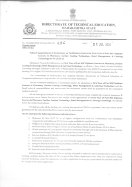 List of Facilitation Centers (FC) for First Year of Post HSC Diploma in Pharmacy, Hotel Management Catering Technology, Surface Coating Technology for AY 2020-21 Sr