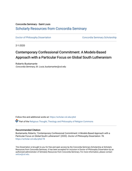 Contemporary Confessional Commitment: a Models-Based Approach with a Particular Focus on Global South Lutheranism