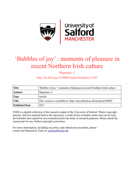 “Bubbles of Joy”: Moments of Pleasure in Recent Northern Irish Culture