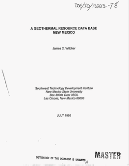A Geothermal Resource Data Base New Mexico