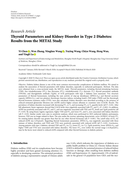 Research Article Thyroid Parameters and Kidney Disorder in Type 2 Diabetes: Results from the METAL Study