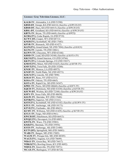 Gray Television – Other Authorizations