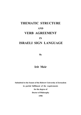 Thematic Structure Verb Agreement Israeli Sign