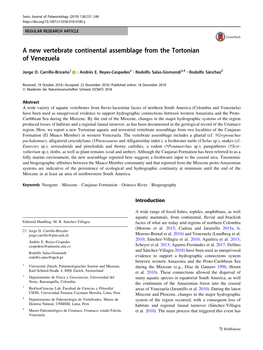 A New Vertebrate Continental Assemblage from the Tortonian of Venezuela