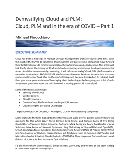 Demystifying Cloud and PLM: Cloud, PLM and in the Era of COVID – Part 1