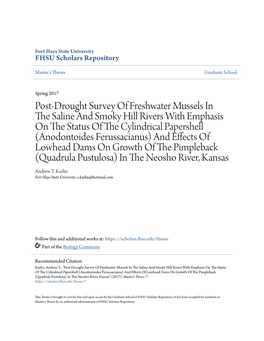 Post-Drought Survey of Freshwater Mussels in the Saline and Smoky Hill Rivers