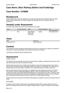 Alton Railway Station and Footbridge Case Number