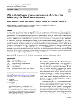 NAV2 Facilitates Invasion of Cutaneous Melanoma Cells by Targeting SNAI2 Through the GSK-3Β/Β-Catenin Pathway