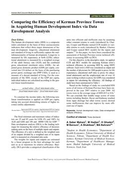 Comparing the Efficiency of Kerman Province Towns in Acquiring Human Development Index Via Data Envelopment Analysis