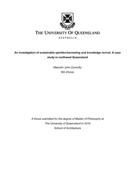 An Investigation of Sustainable Spinifex-Harvesting and Knowledge Revival: a Case Study in Northwest Queensland