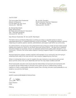 Letter from Board Chair Franci Stratton to Education Minister Peter