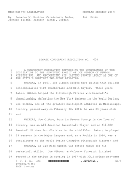 MISSISSIPPI LEGISLATURE REGULAR SESSION 2019 By