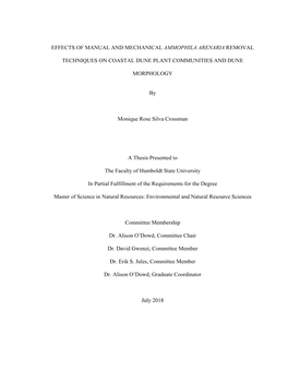Effects of Manual and Mechanical Ammophila Arenaria Removal