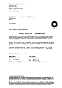 ASX RELEASE / MEDIA RELEASE Macquarie Media