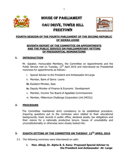 7Th Report of the Committee on Appointments 12 April 2016