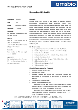 Product Information Sheet Human PAI-1 ELISA