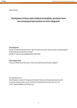 Sterilisation of Those with Intellectual Disability: Evolution from Non-Consensual Interventions to Strict Safeguards