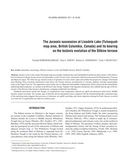 The Jurassic Succession at Lisadele Lake (Tulsequah Map Area, British Columbia, Canada) and Its Bearing on the Tectonic Evolution of the Stikine Terrane