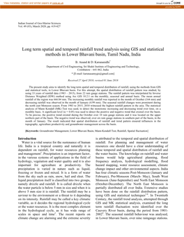 Long Term Spatial and Temporal Rainfall Trend Analysis Using GIS and Statistical Methods in Lower Bhavani Basin, Tamil Nadu, India