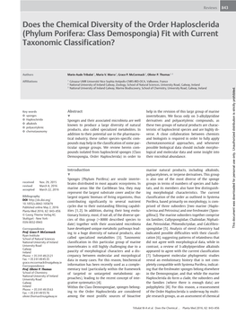 Does the Chemical Diversity of the Order Haplosclerida (Phylum Porifera: Class Demospongia) Fit with Current Taxonomic Classification?