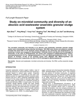 Study on Microbial Community and Diversity of an Abscisic Acid Wastewater Anaerobic Granular Sludge System