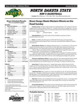 NORTH DAKOTA STATE Men’S BASKETBALL Contact: Wes Offerman | (701) 446-7788 | Wes.Offerman@Ndsu.Edu