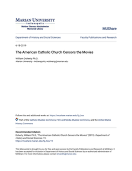 The American Catholic Church Censors the Movies
