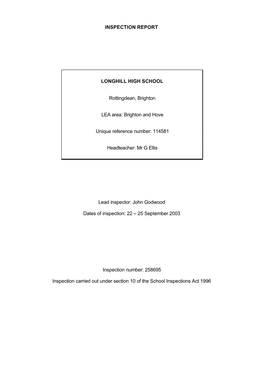 Inspection Report Longhill High School