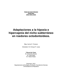 Adaptaciones a La Hipoxia E Hipercapnia Del Nicho Subterráneo En Roedores Octodontoideos