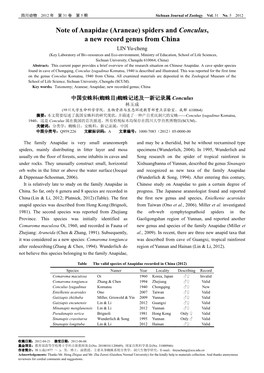 Note of Anapidae (Araneae) Spiders and Conculus, a New Record Genus